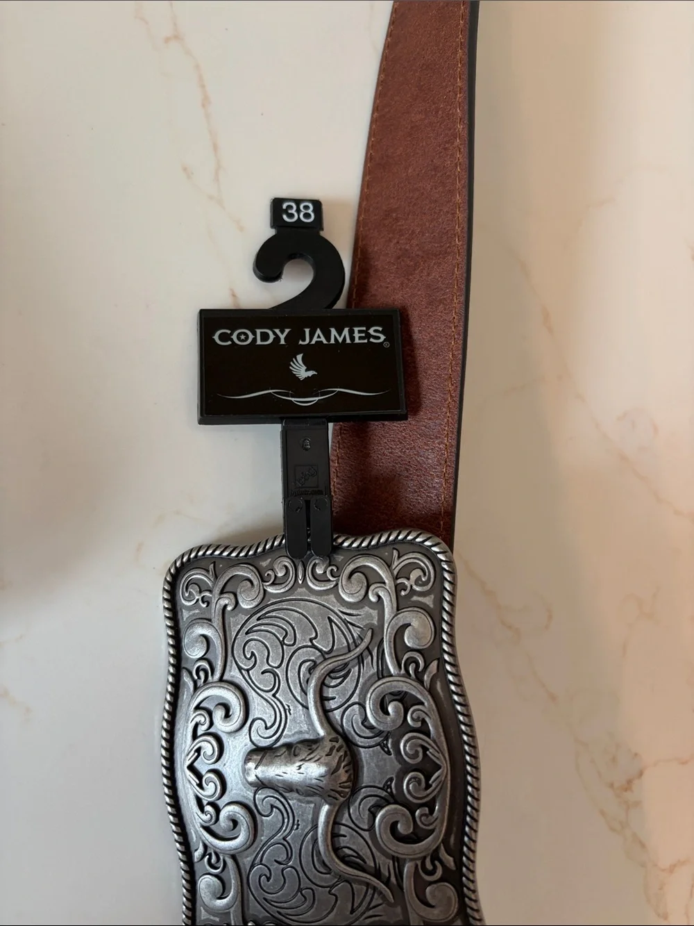 Cody James Brown Tooled Leather Belt with Ornate Silver Buckle